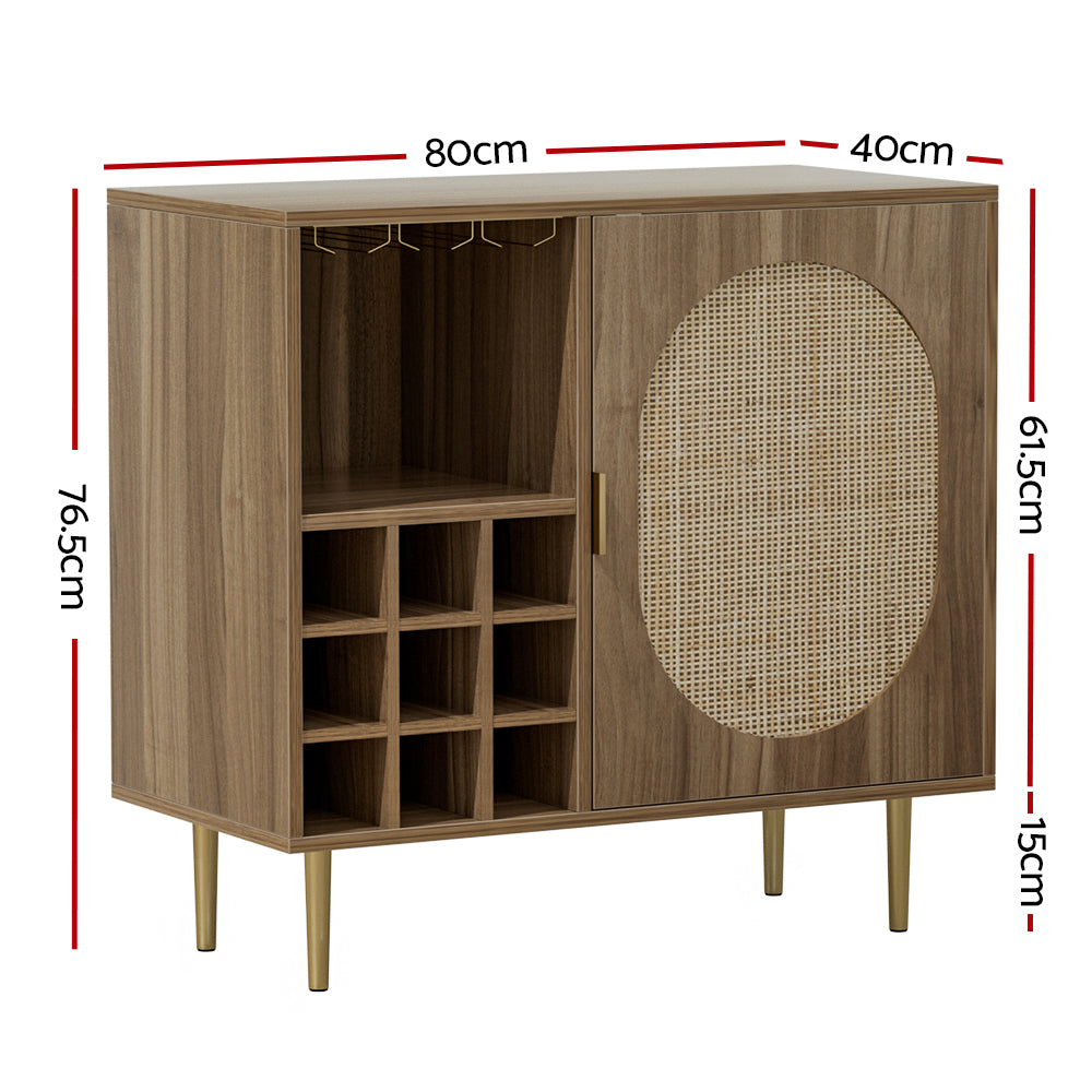 Rattan Buffet Sideboard Storage With Wine Rack Dark Oak
