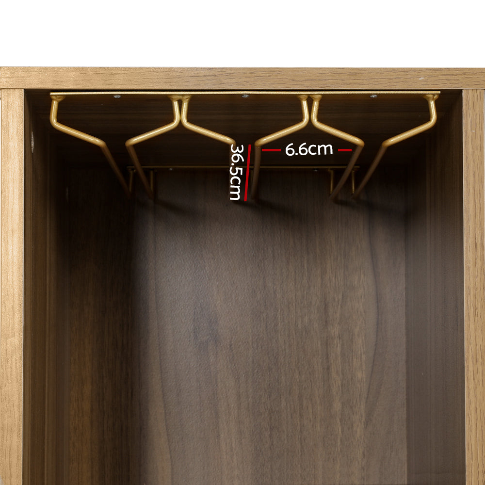 Rattan Buffet Sideboard Storage With Wine Rack Dark Oak