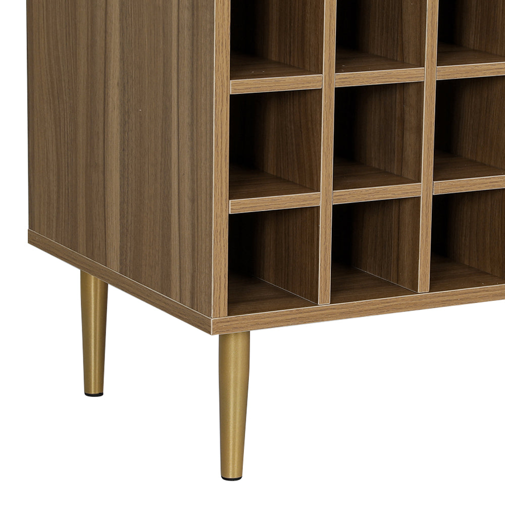 Rattan Buffet Sideboard Storage With Wine Rack Dark Oak