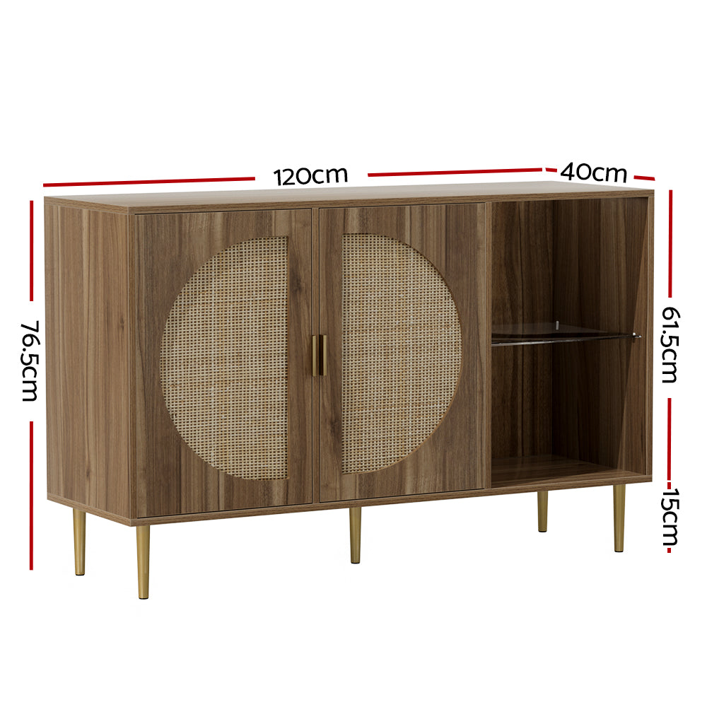 Rattan Buffet Sideboard Storage Display Dark Oak