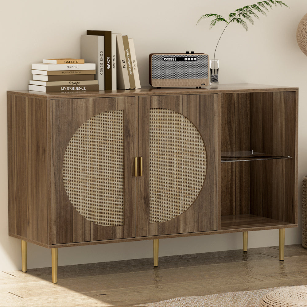 Rattan Buffet Sideboard Storage Display Dark Oak