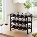 3-Tier 12-Bottle Wine Rack Metal Storage - Black