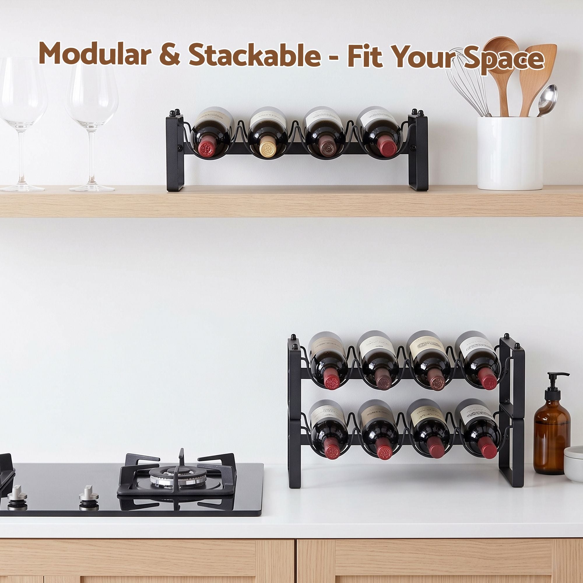 3-Tier 12-Bottle Wine Rack Metal Storage - Black