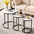 Nesting Coffee Table Set of 3 Round Stackable Side End Tables Marble Finish White