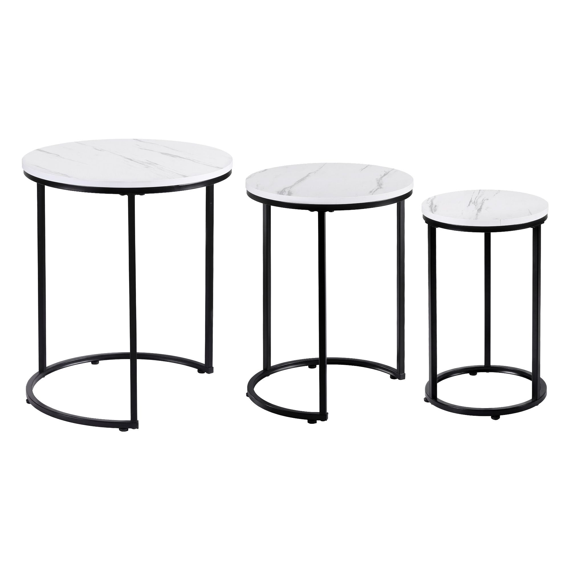 Nesting Coffee Table Set of 3 Round Stackable Side End Tables Marble Finish White