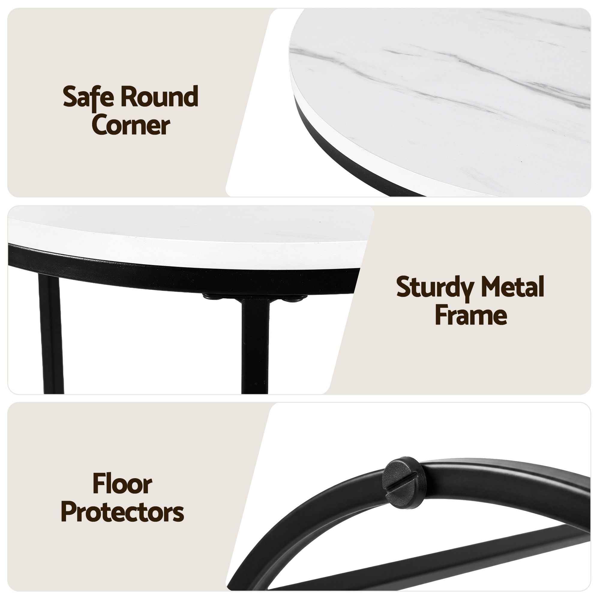 Nesting Coffee Table Set of 3 Round Stackable Side End Tables Marble Finish White