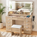 Dressing Table Makeup Vanity Desk Large LED Mirror 10 Drawers Power Outlet Hair Dryer Holder Hook Wood