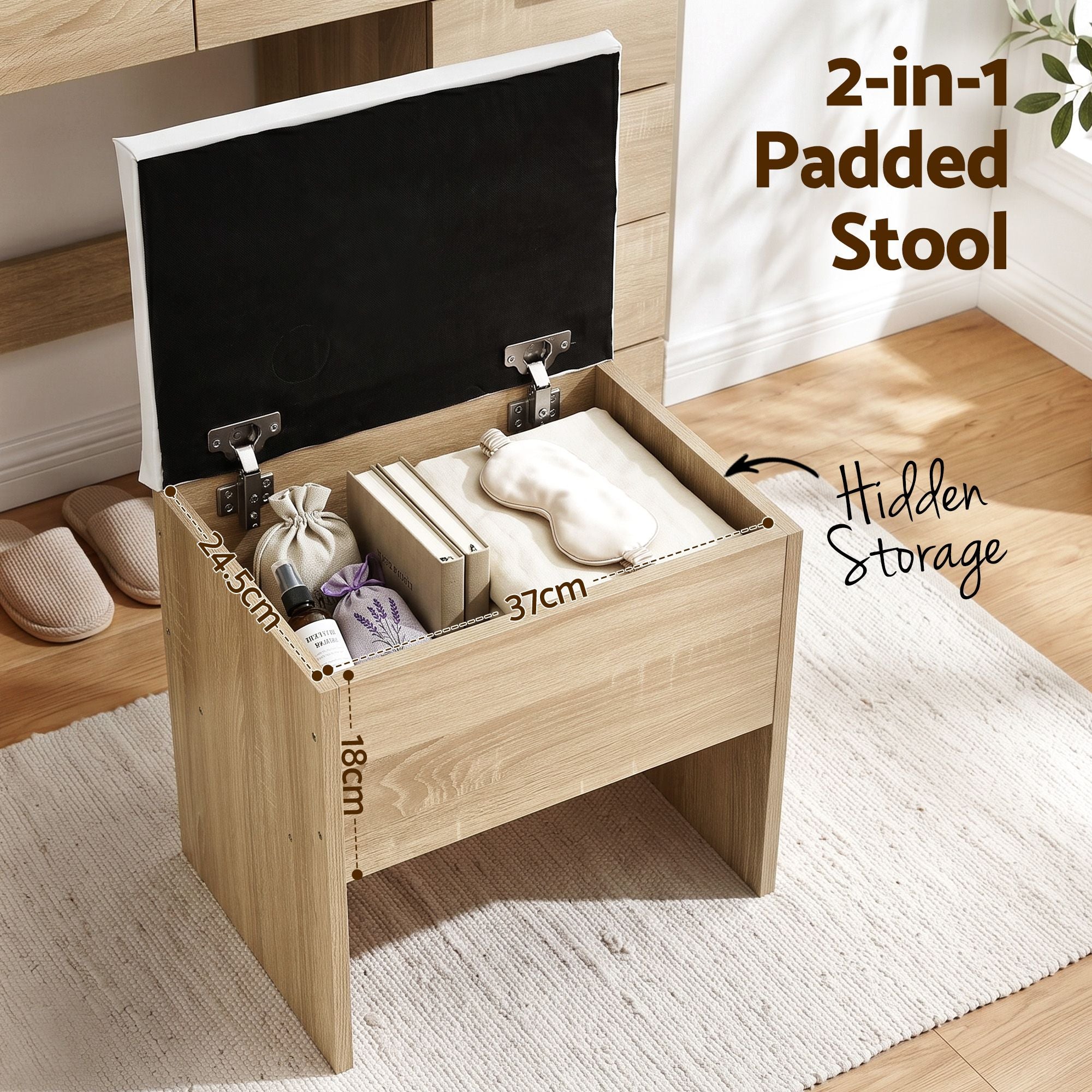 Dressing Table Makeup Vanity Desk Large LED Mirror 10 Drawers Power Outlet Hair Dryer Holder Hook Wood