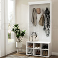 White Hall Tree Shoe Cabinet: 180CM Storage Rack with Shoe Bench and Coat Rack