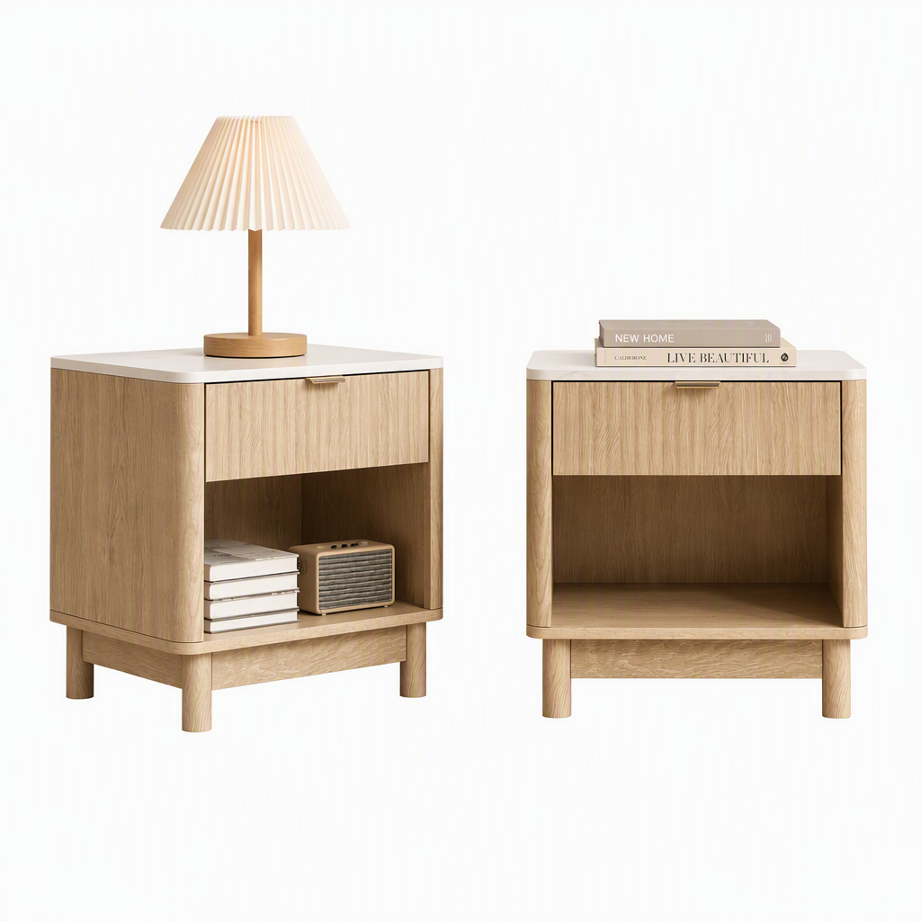 2X Bedside Table Nightstand 1 Drawer Shelves Pine