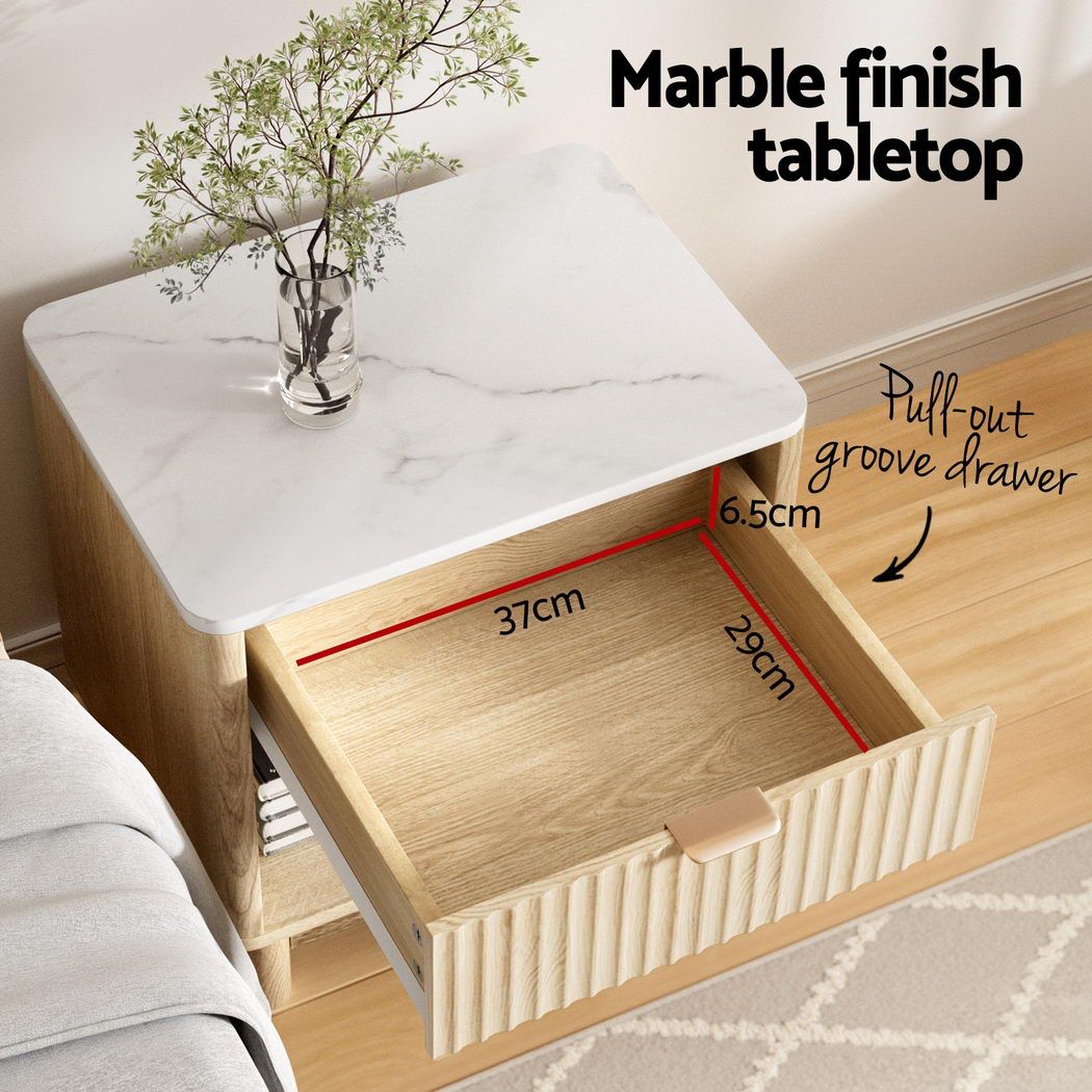 2X Bedside Table Nightstand 1 Drawer Shelves Pine