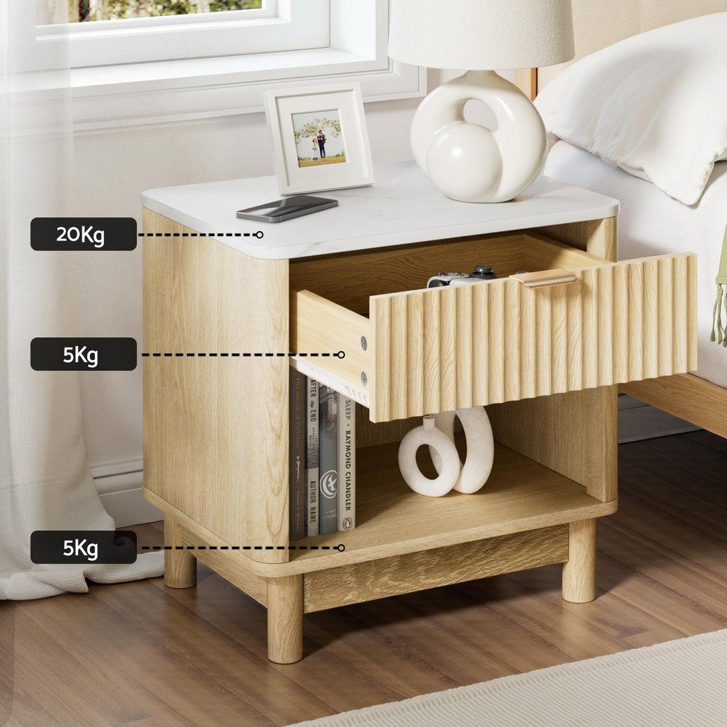 2X Bedside Table Nightstand 1 Drawer Shelves Pine