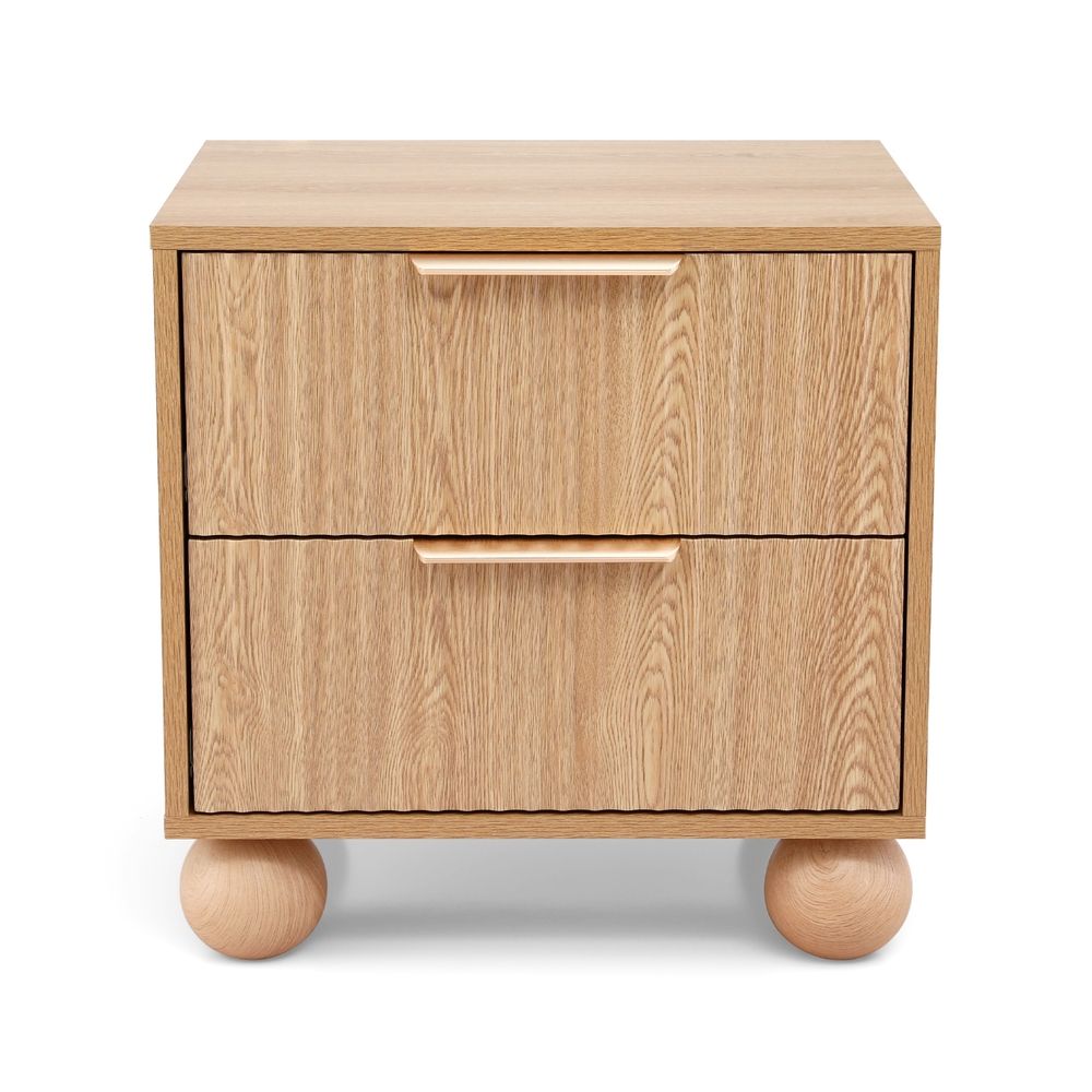 2x Bedside Table Round Legs 2 Drawers Pine