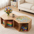 Set of 2 Hexagonal Coffee Tables with 2-Way Display and Open Storage - Wood