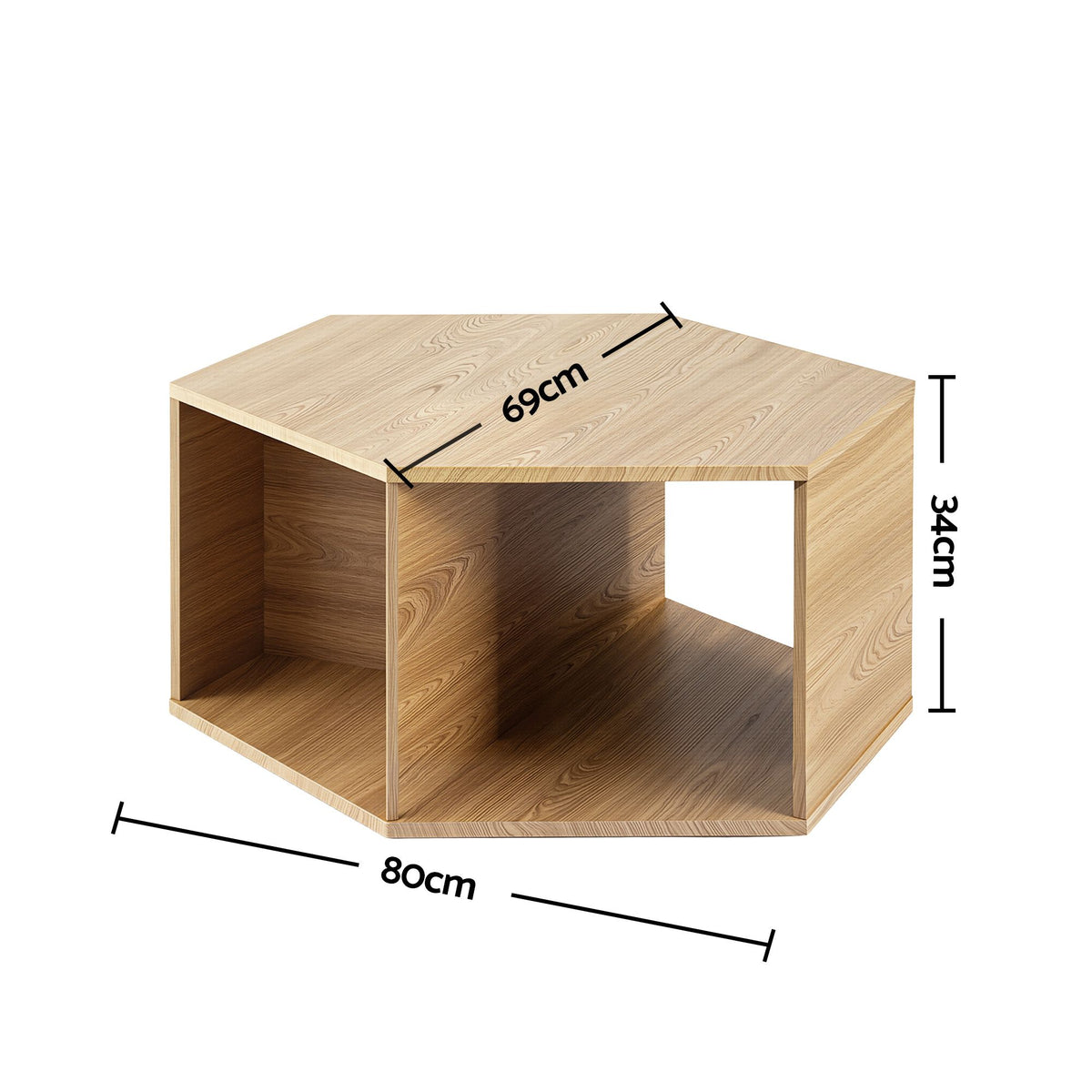 Set of 2 Hexagonal Coffee Tables with 2-Way Display and Open Storage - Wood