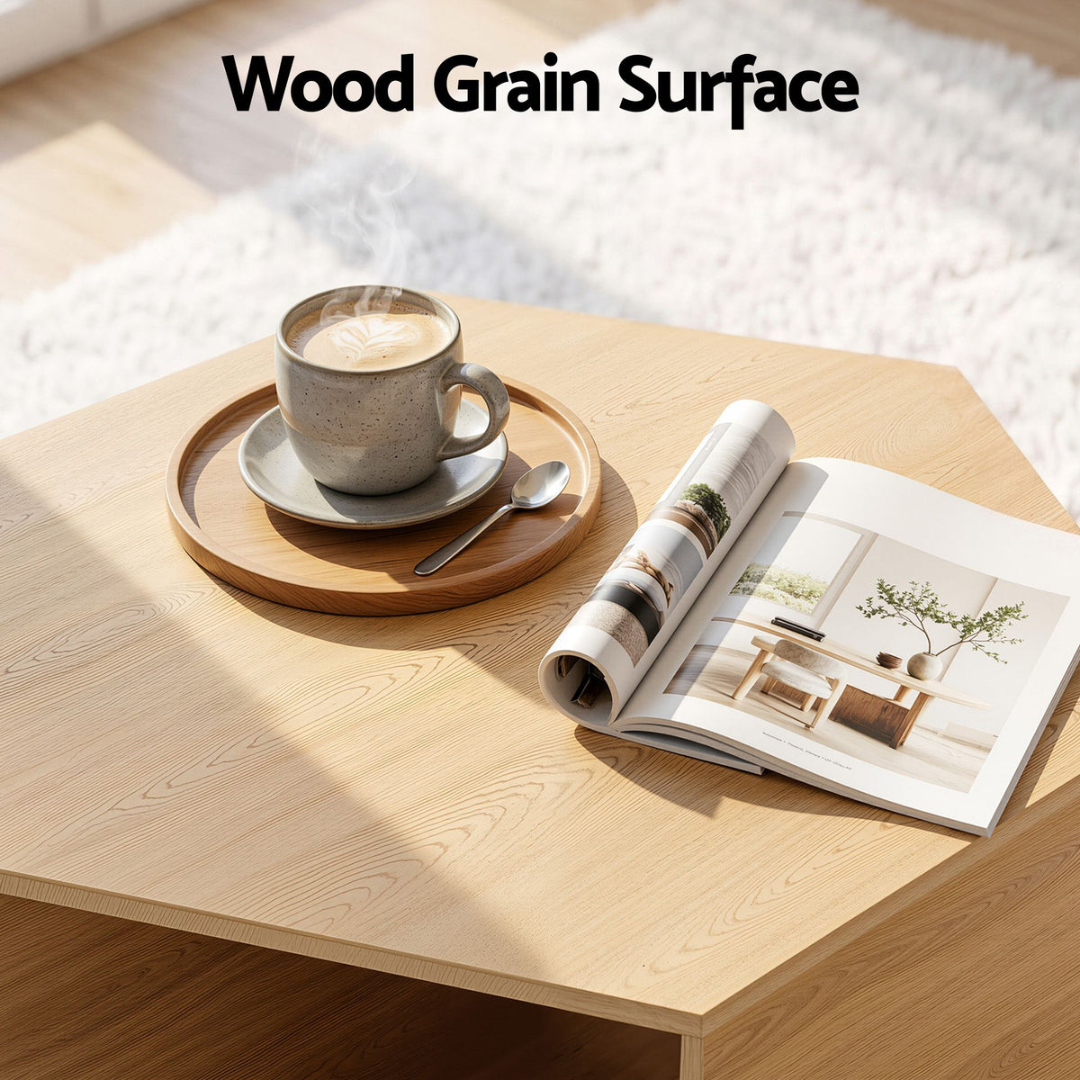 Set of 2 Hexagonal Coffee Tables with 2-Way Display and Open Storage - Wood