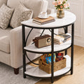 Semi-Circle 3 Tier Coffee Table Side End Table with Marble Effect Top - White & Black