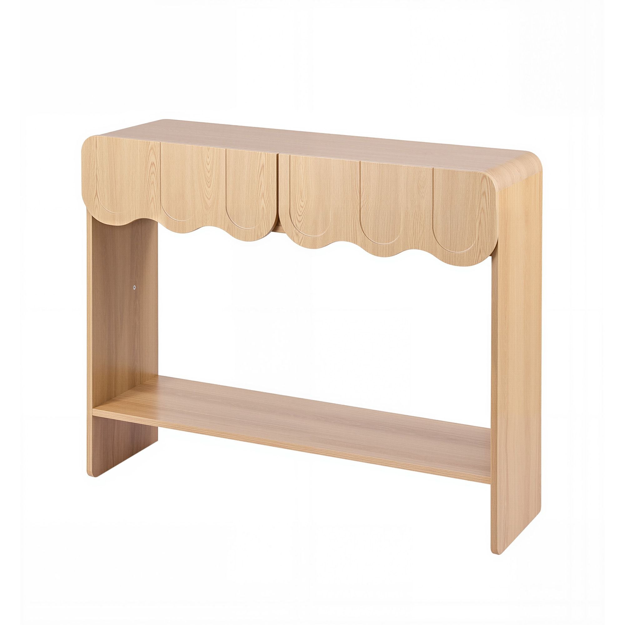 2-Drawer Scalloped Console Table with Rounded Corners 100x31x80 cm - Wood