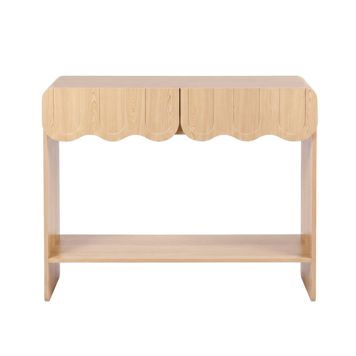 2-Drawer Scalloped Console Table with Rounded Corners 100x31x80 cm - Wood