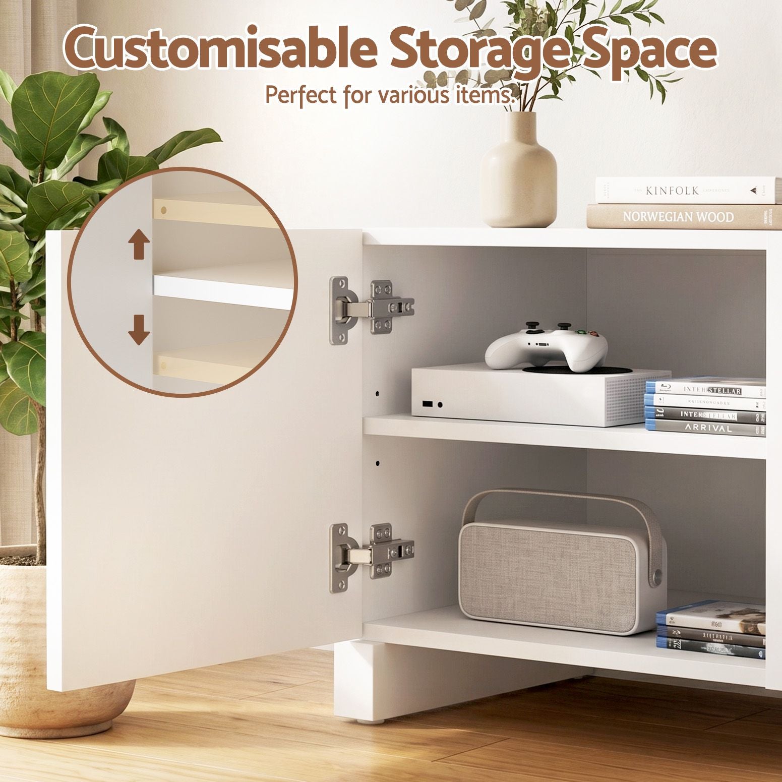 TV Unit Entertainment Unit Storage Cabinet Adjustable Shelf 180cm White