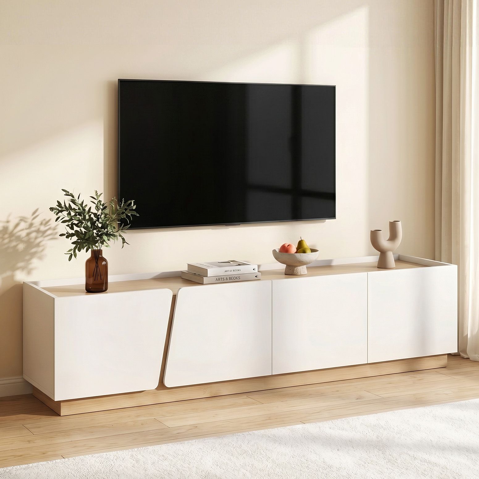 180cm TV Unit Storage Cabinet Living Room White & Pine
