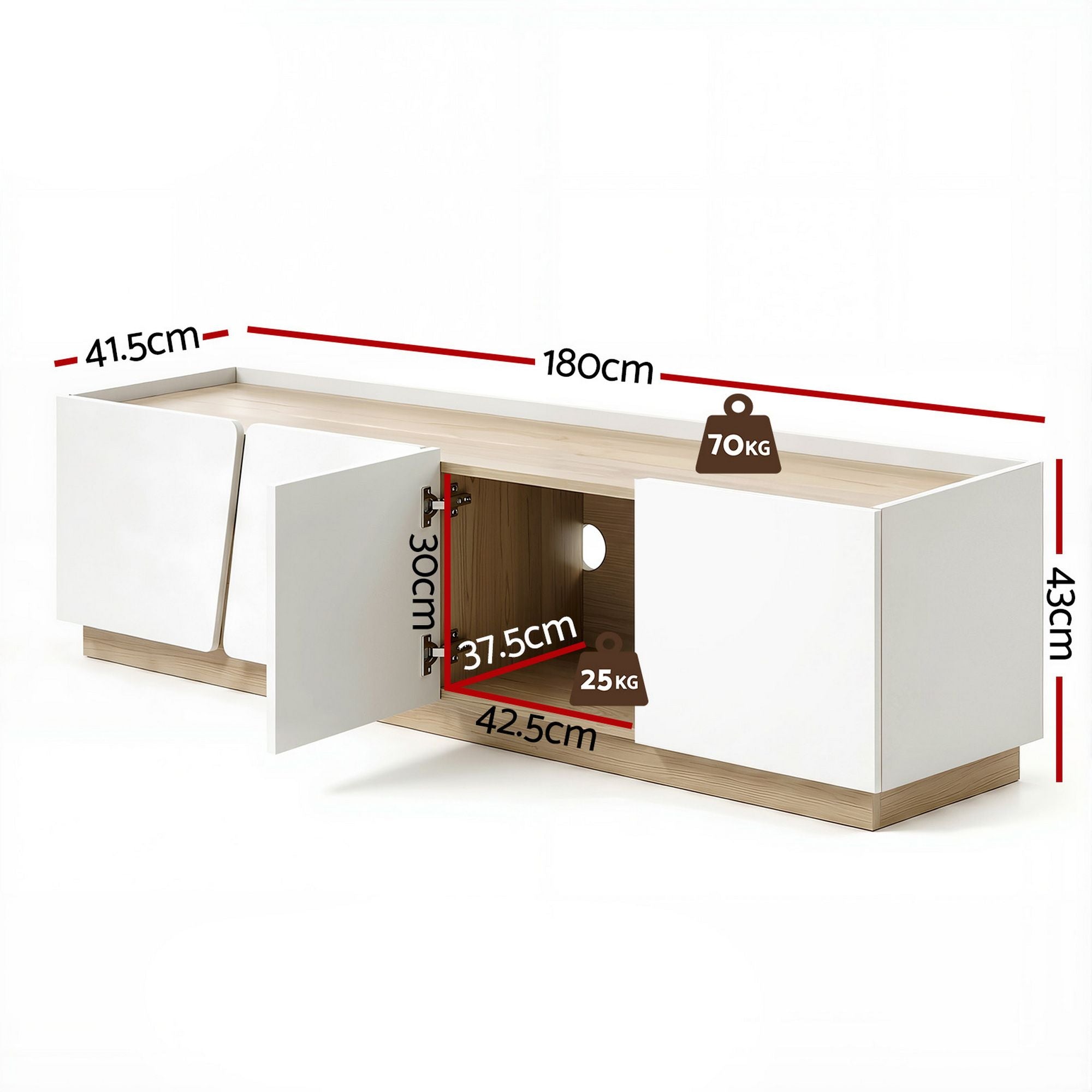 180cm TV Unit Storage Cabinet Living Room White & Pine