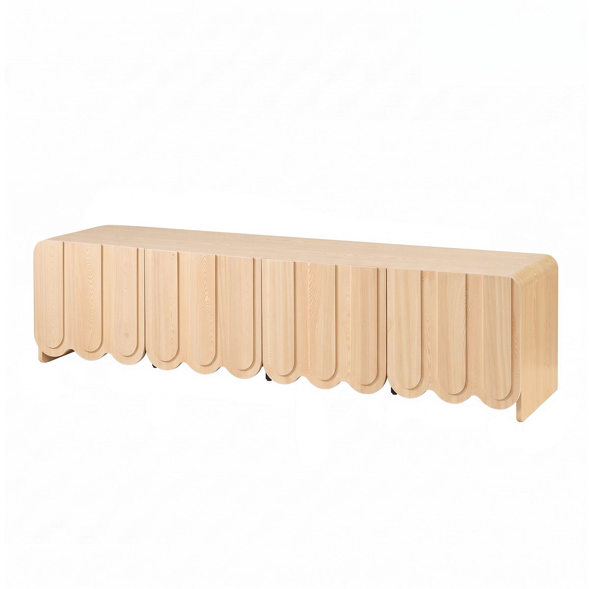 180cm Scalloped TV Unit Entertainment Cabinet with Adjustable Shelves - Pine
