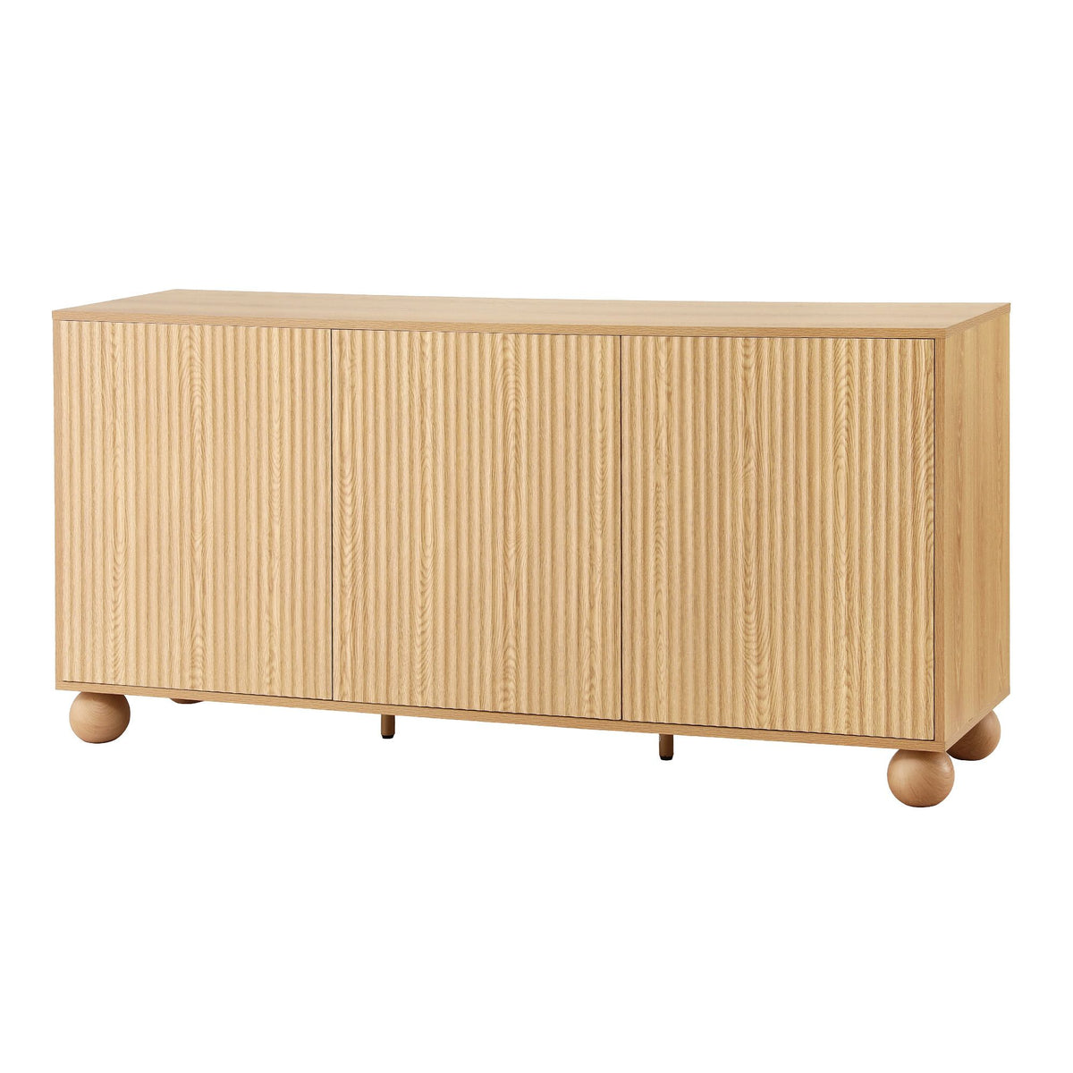 Buffet Sideboard Cabinet 2-Tier Fluted Kitchen Storage Ball Legs Pine