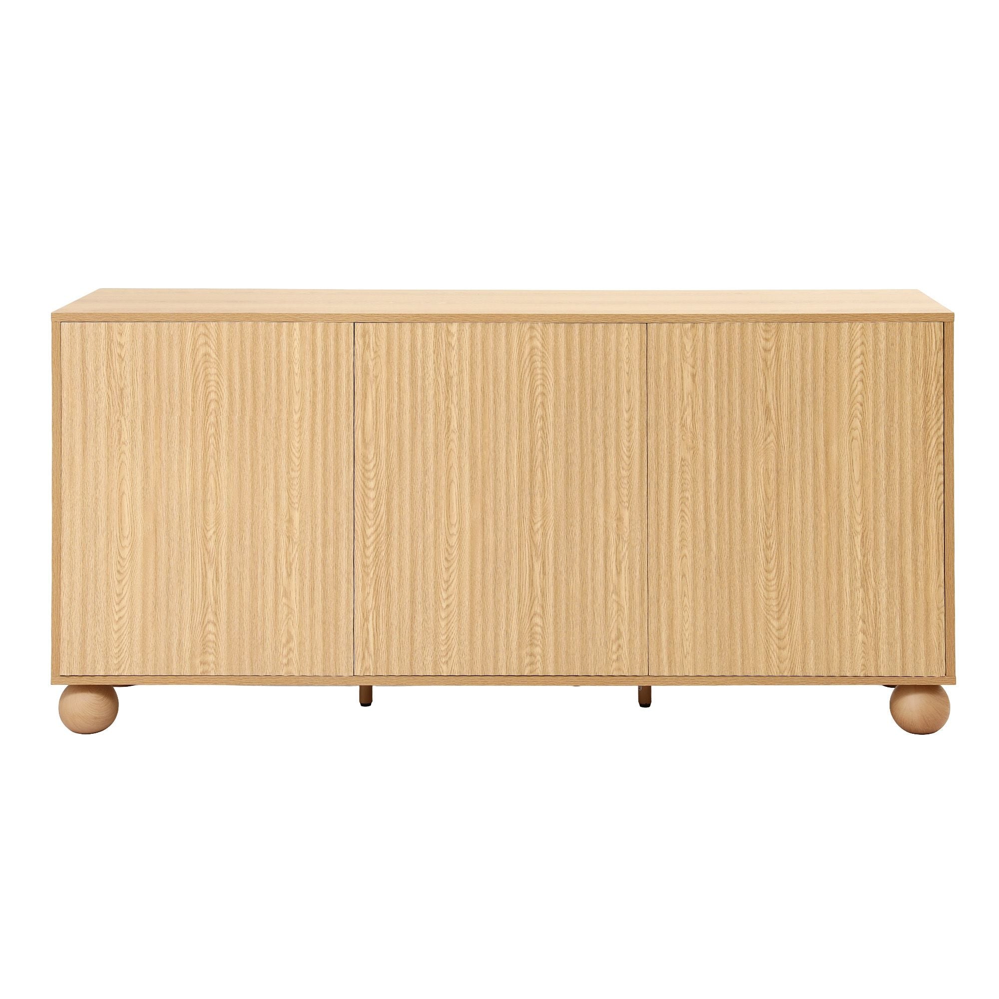 Buffet Sideboard Cabinet 2-Tier Fluted Kitchen Storage Ball Legs Pine