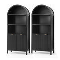 Buffet Sideboard Cabinet Pantry 180cm with Arched Storage and Bookshelf - Black (Set of 2)