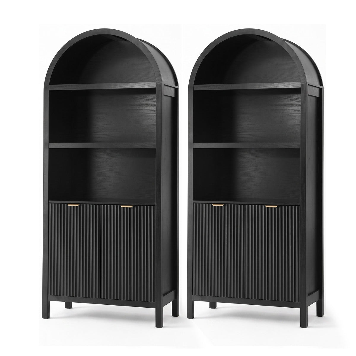 Buffet Sideboard Cabinet Pantry 180cm with Arched Storage and Bookshelf - Black (Set of 2)