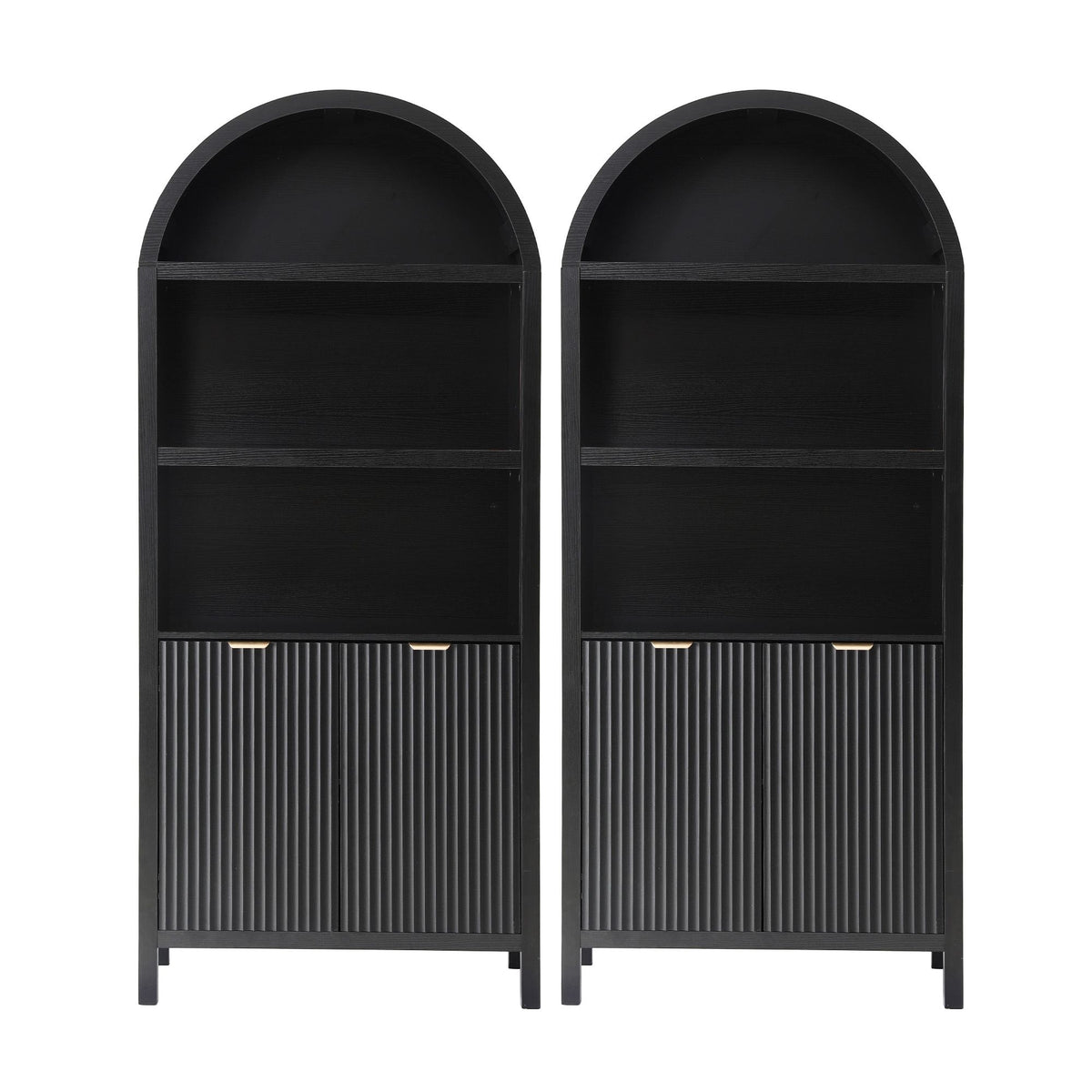 Buffet Sideboard Cabinet Pantry 180cm with Arched Storage and Bookshelf - Black (Set of 2)