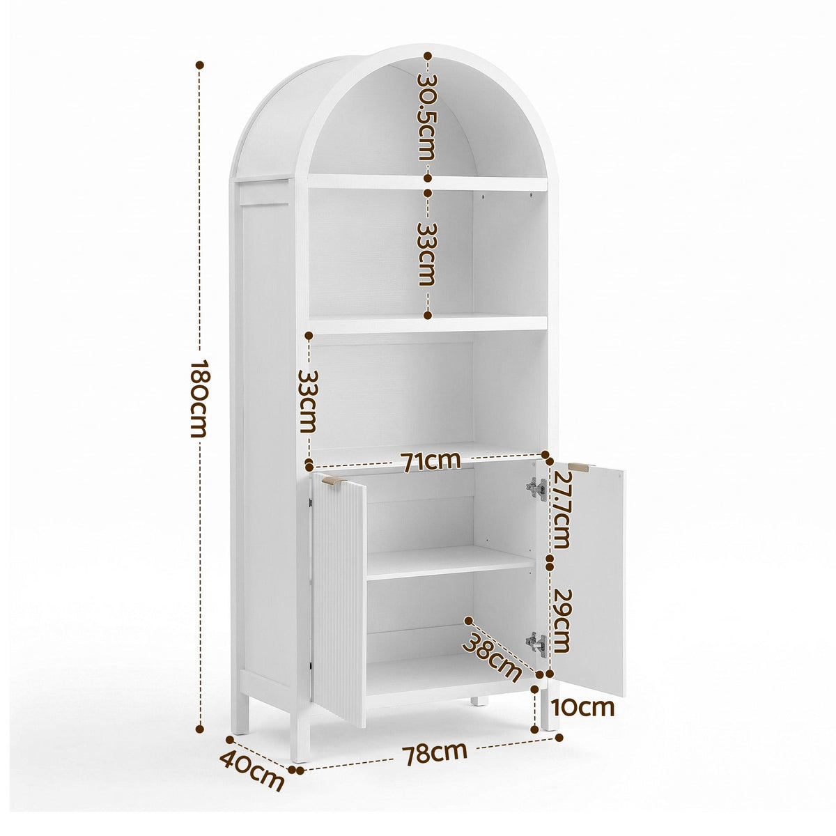 Buffet Sideboard Cabinet 180cm with Arched Storage and Bookshelf - White