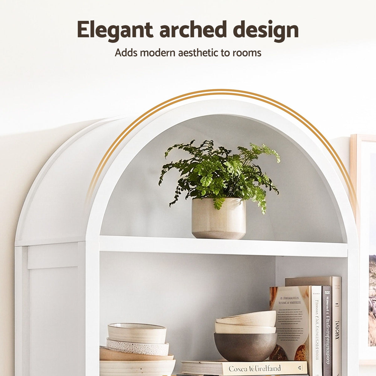 Buffet Sideboard Cabinet 180cm with Arched Storage and Bookshelf - White