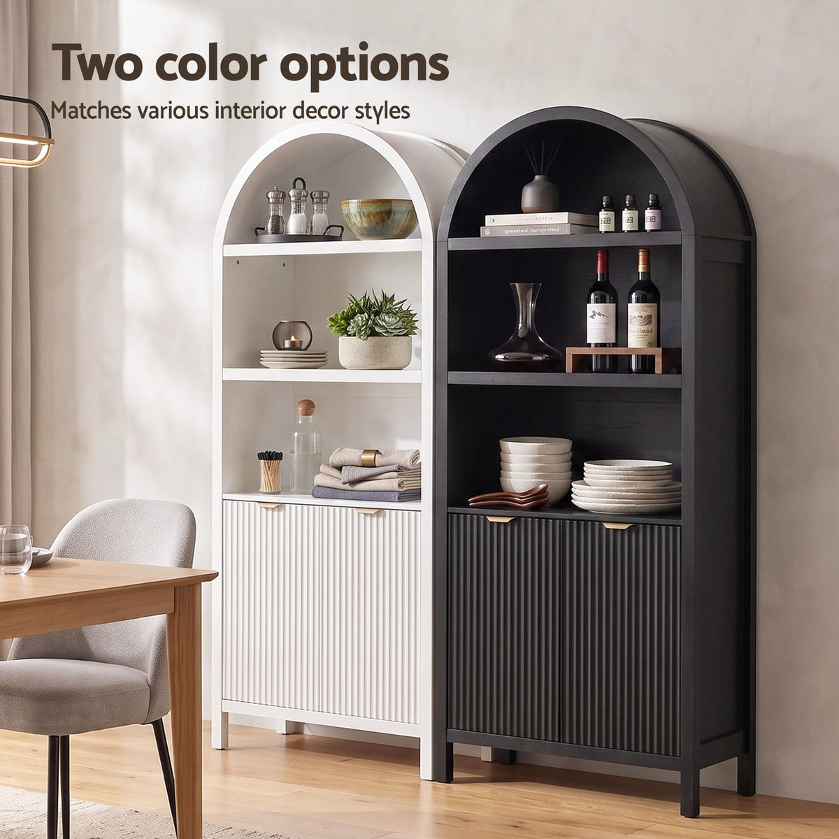 Buffet Sideboard Cabinet 180cm with Arched Storage and Bookshelf - White