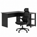 Office Desk and Chair Set L Shaped Computer Desk 136cm with 2 Tier Storage Shelves, Ergonomic Mesh Office Chair with Adjustable Headrest, Flip-Up Armrests & Lumbar Support