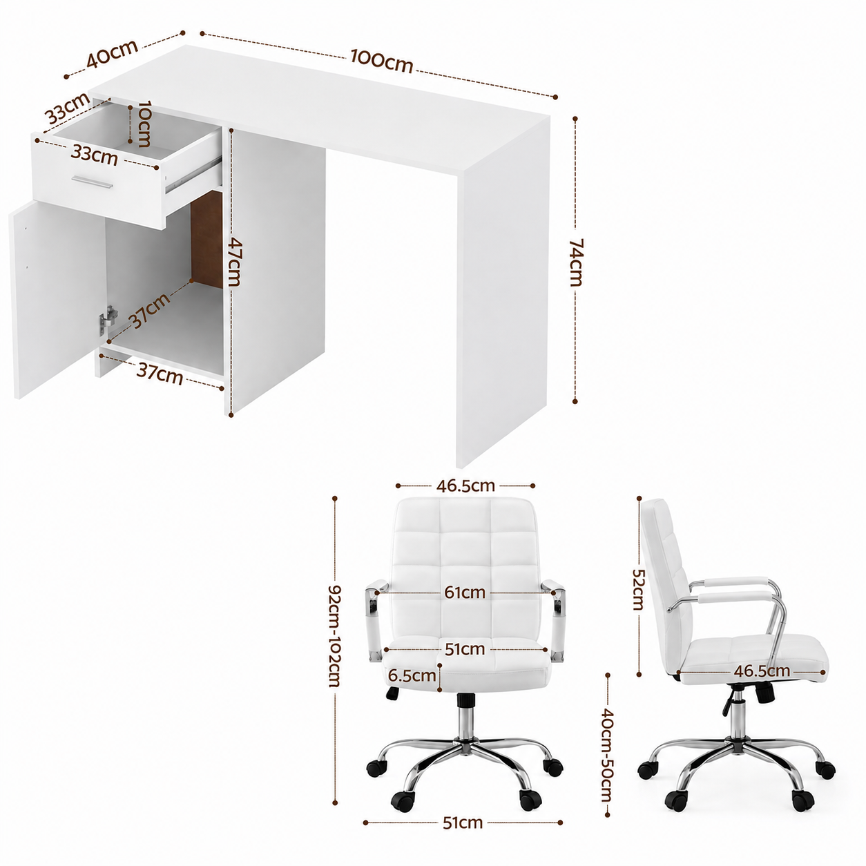 Office Desk and Chair Set 100cm Computer Desk PU Leather Office Chair