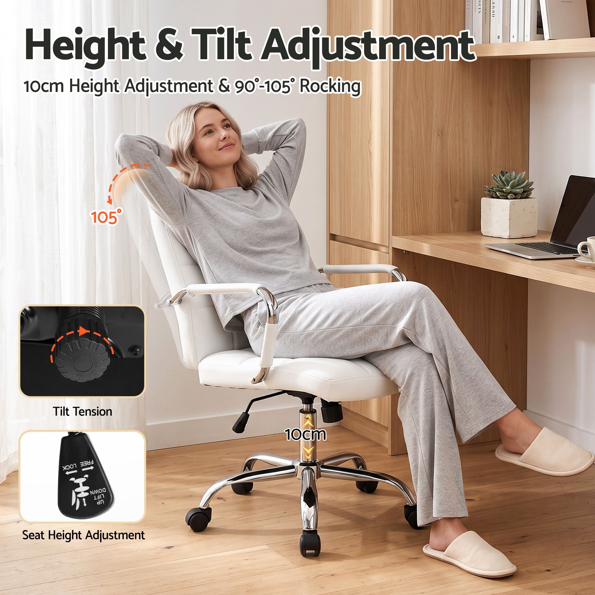 Office Desk and Chair Set 100cm Computer Desk PU Leather Office Chair
