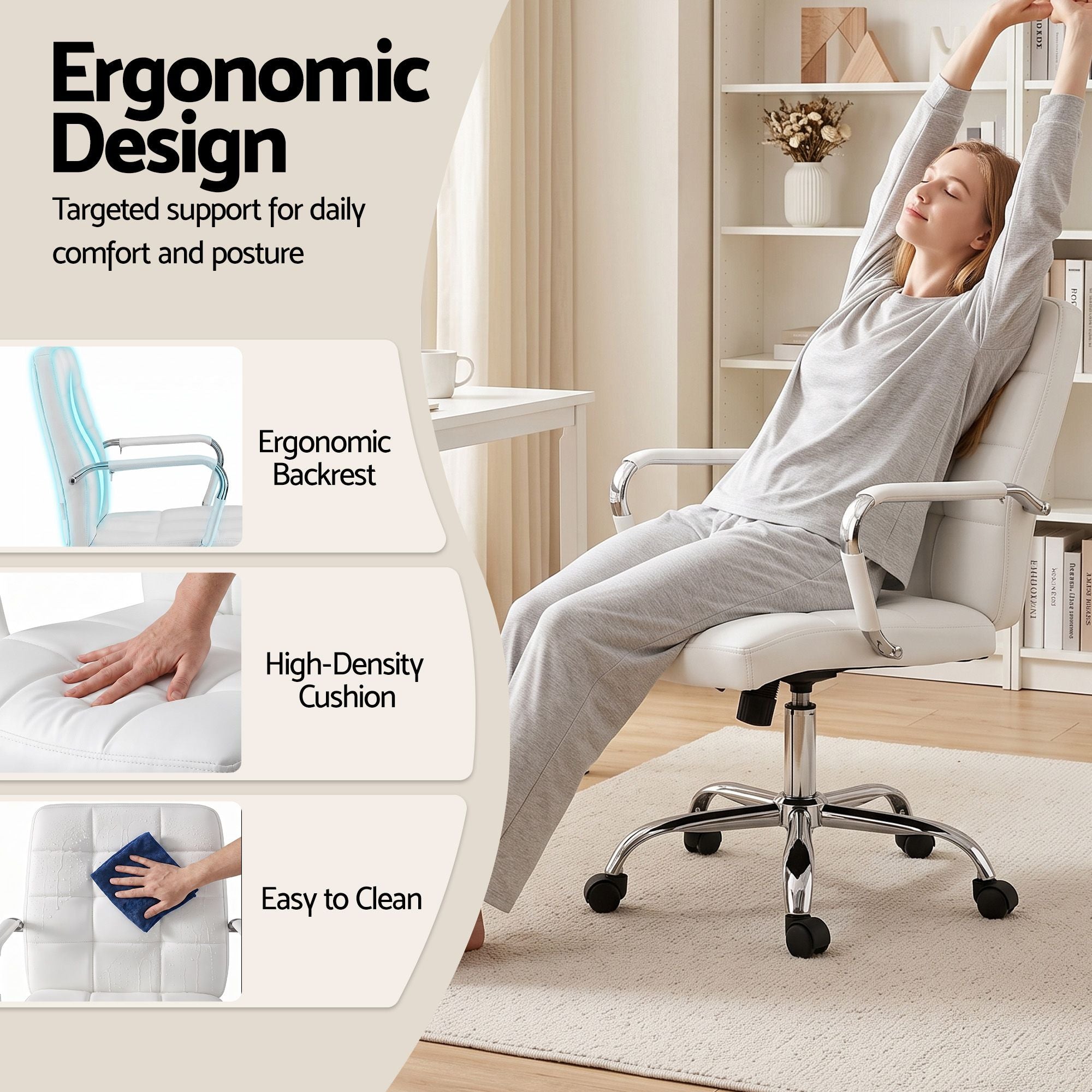 Office Desk and Chair Set 100cm Computer Desk PU Leather Office Chair
