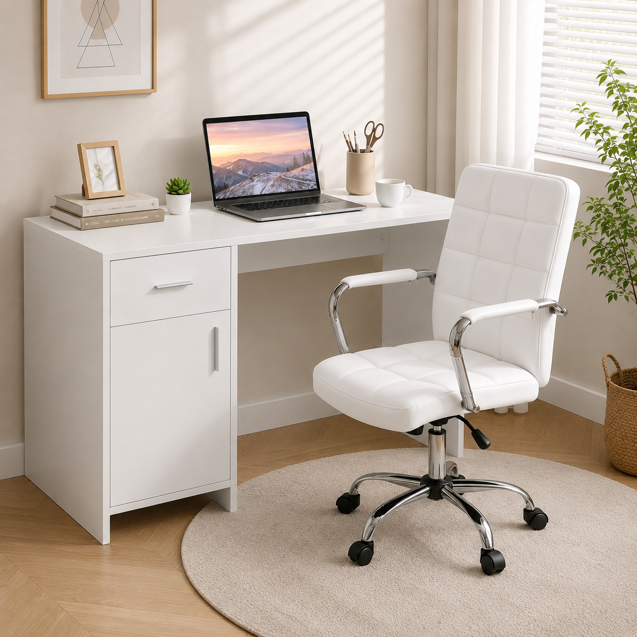 Office Desk and Chair Set 100cm Computer Desk PU Leather Office Chair