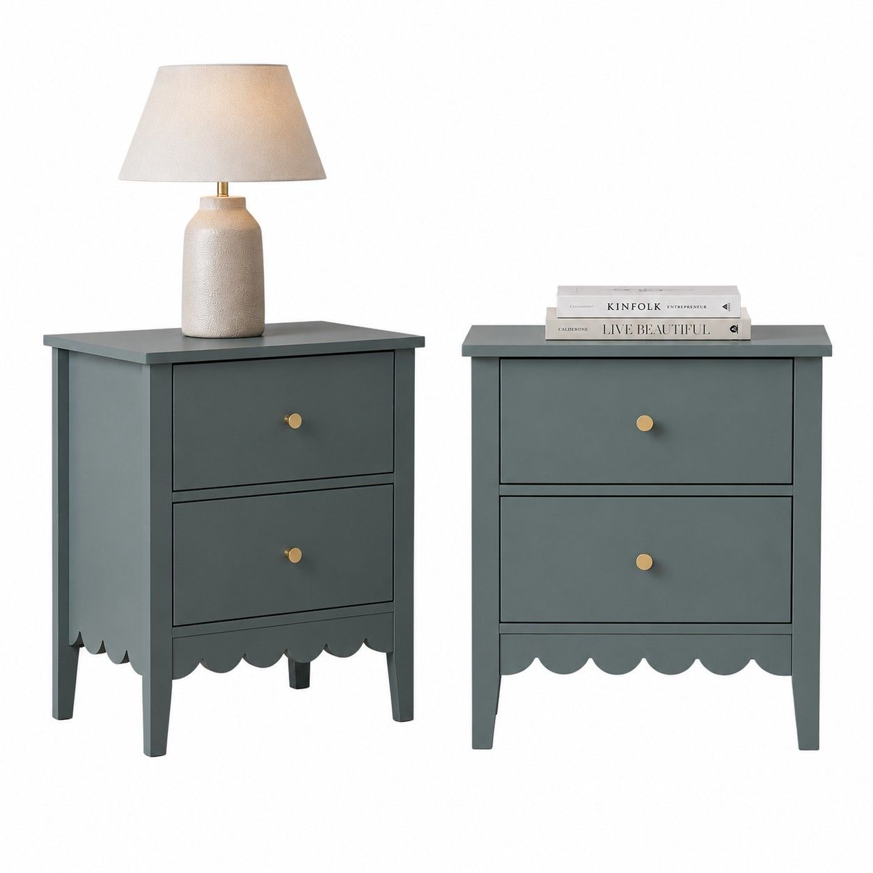 2X Bedside Table 2 Drawers Bedroom Storage Nightstand Green