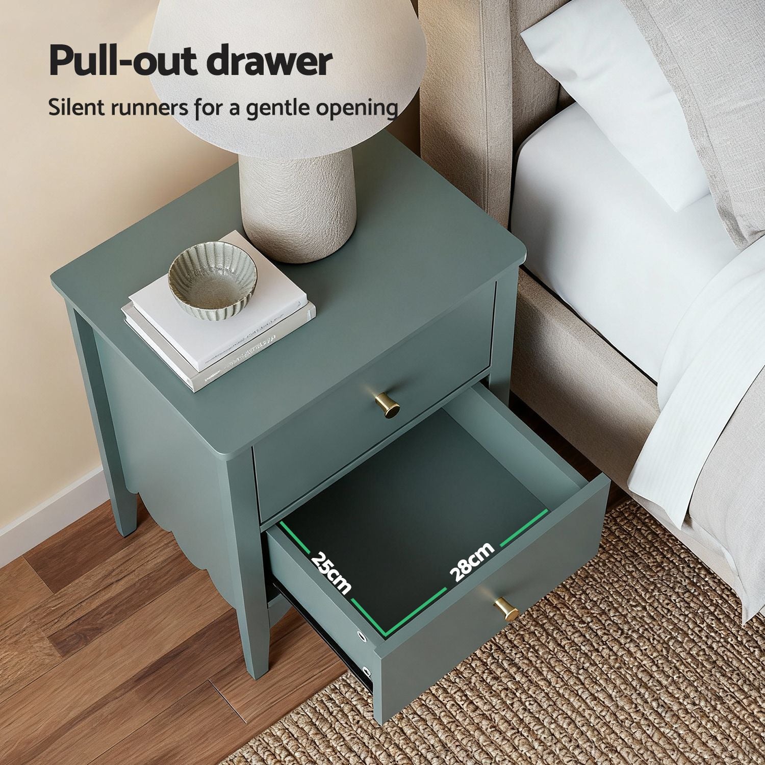 2X Bedside Table 2 Drawers Bedroom Storage Nightstand Green