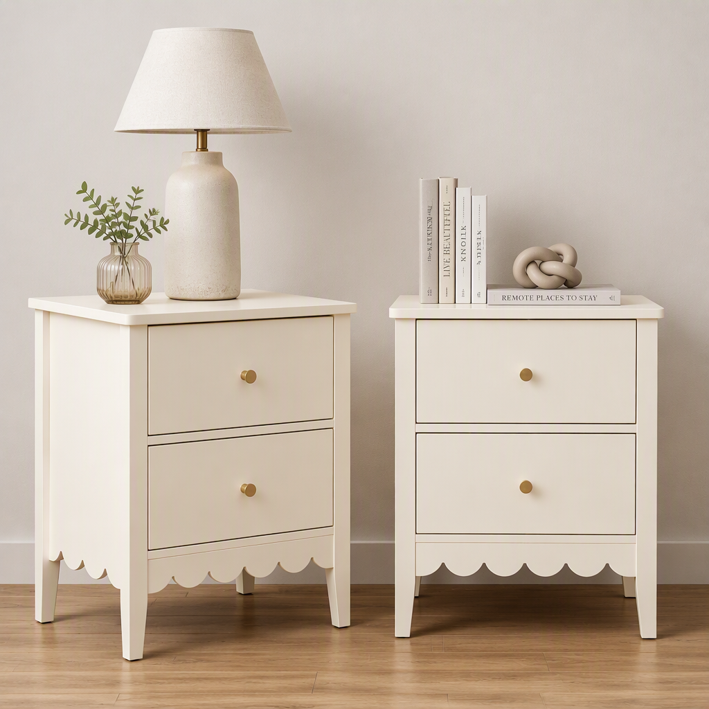 2x Bedside Table 2 Drawers Bedroom Storage Nightstand White