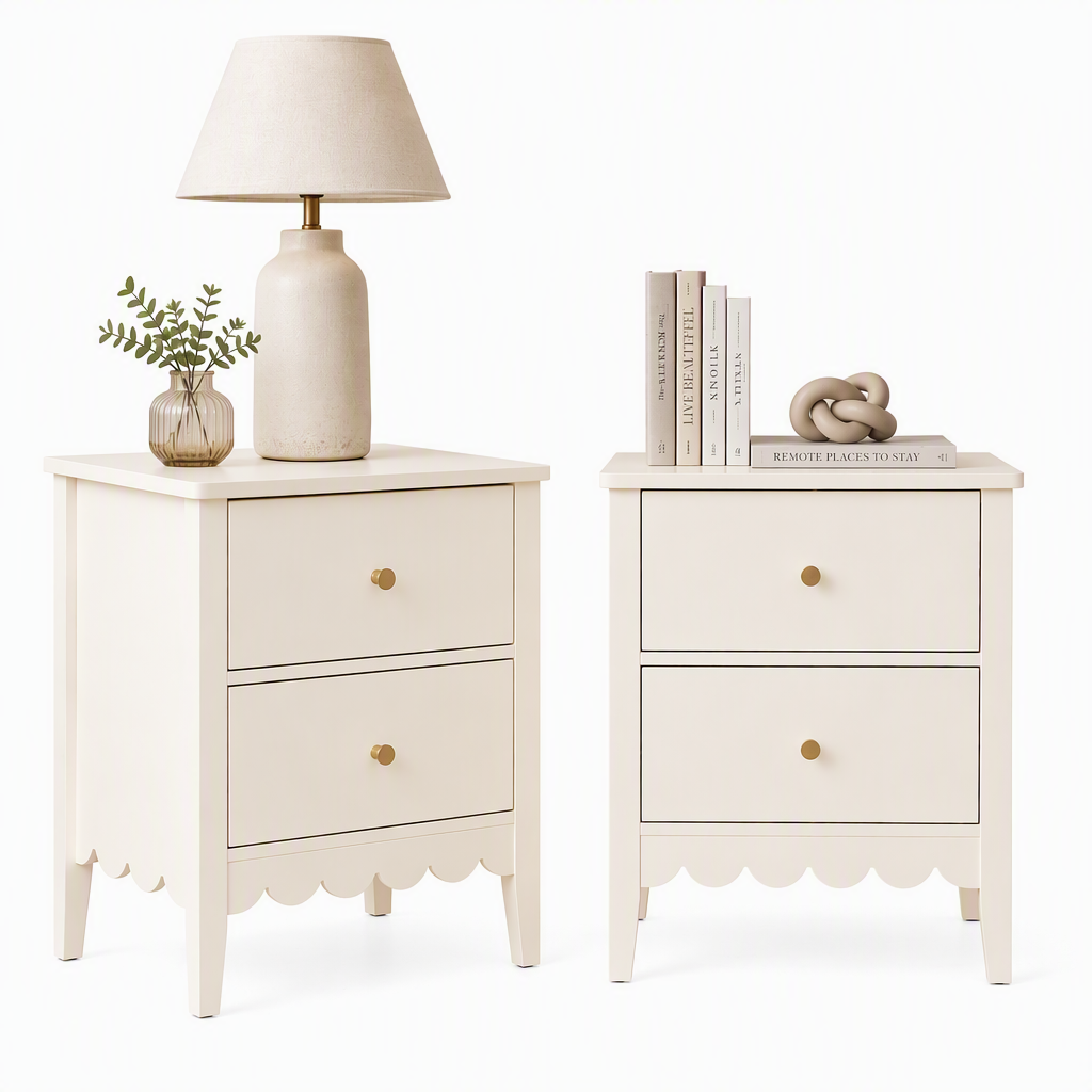 2x Bedside Table 2 Drawers Bedroom Storage Nightstand White