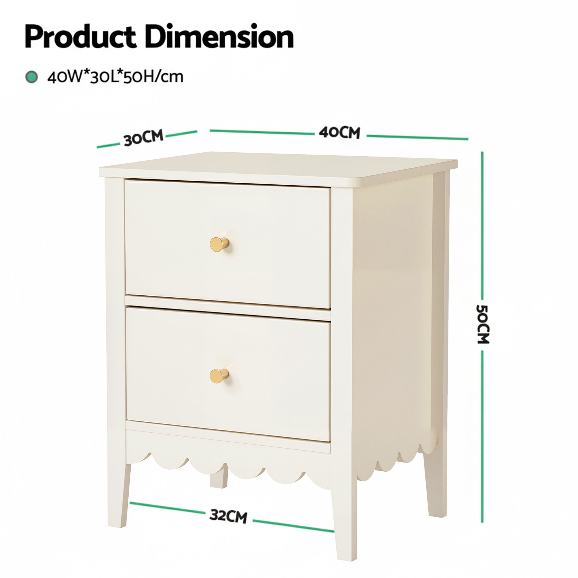 2x Bedside Table 2 Drawers Bedroom Storage Nightstand White