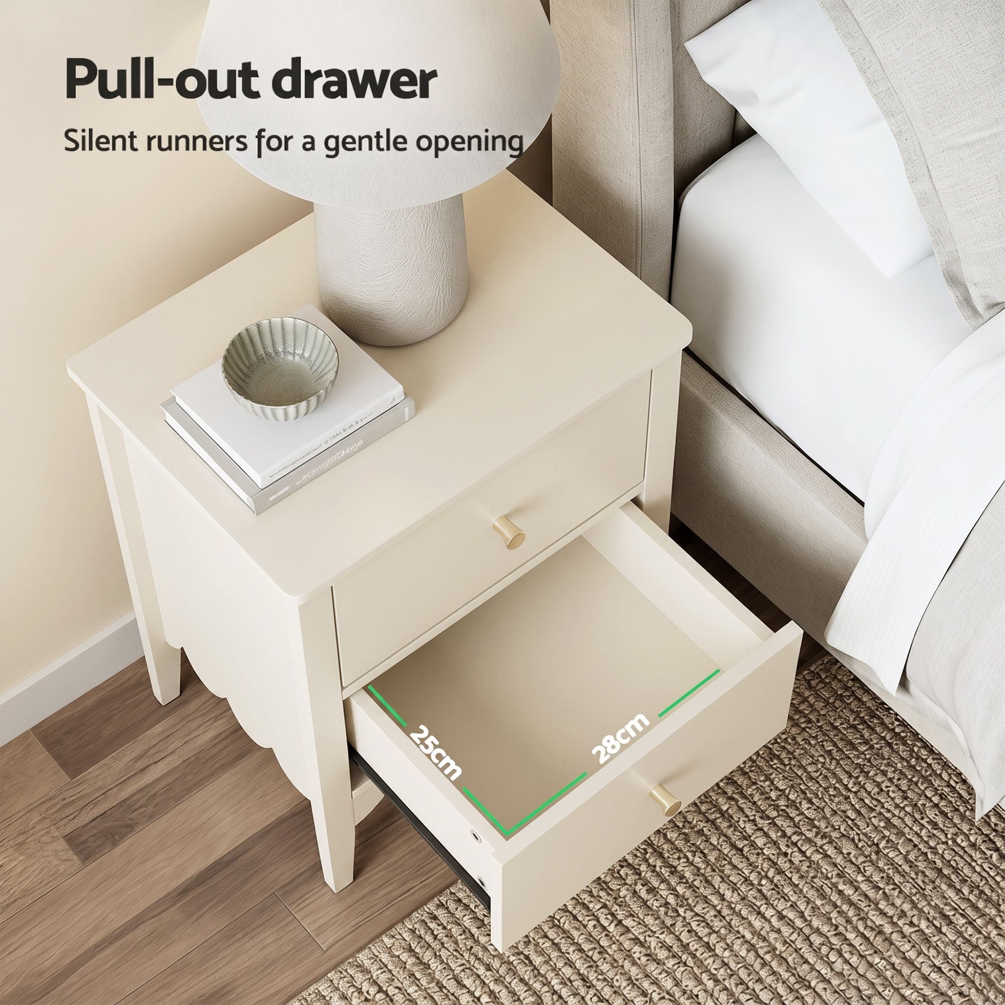 2x Bedside Table 2 Drawers Bedroom Storage Nightstand White