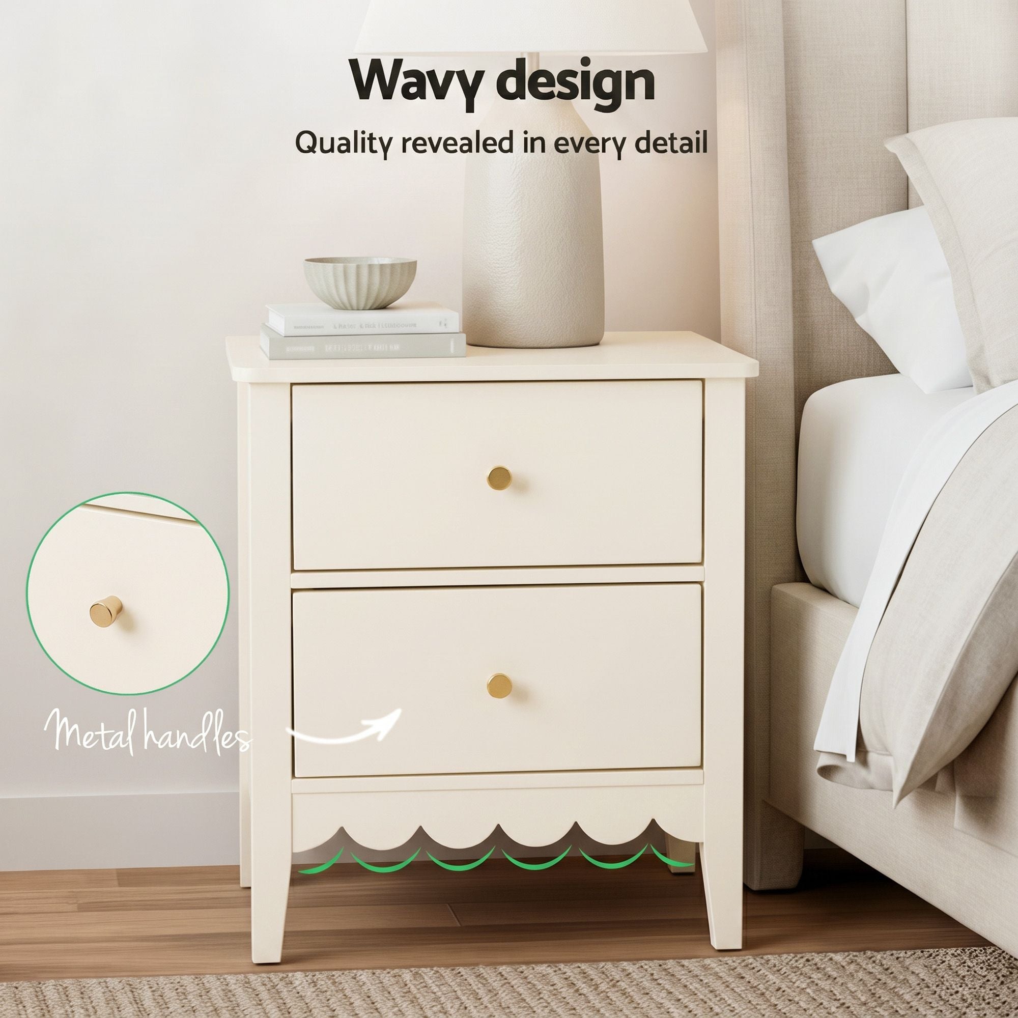 2x Bedside Table 2 Drawers Bedroom Storage Nightstand White