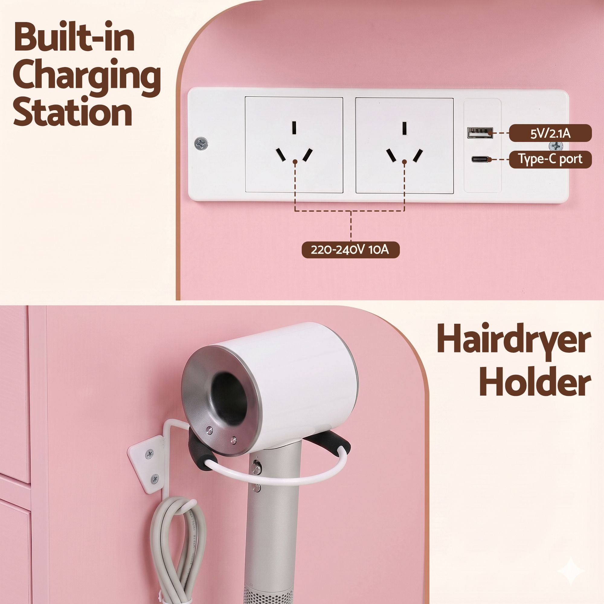 Dressing Table Charging Station LED Vanity Desk Set Stool Glass Top Make up Mirror Storage Drawer Pink