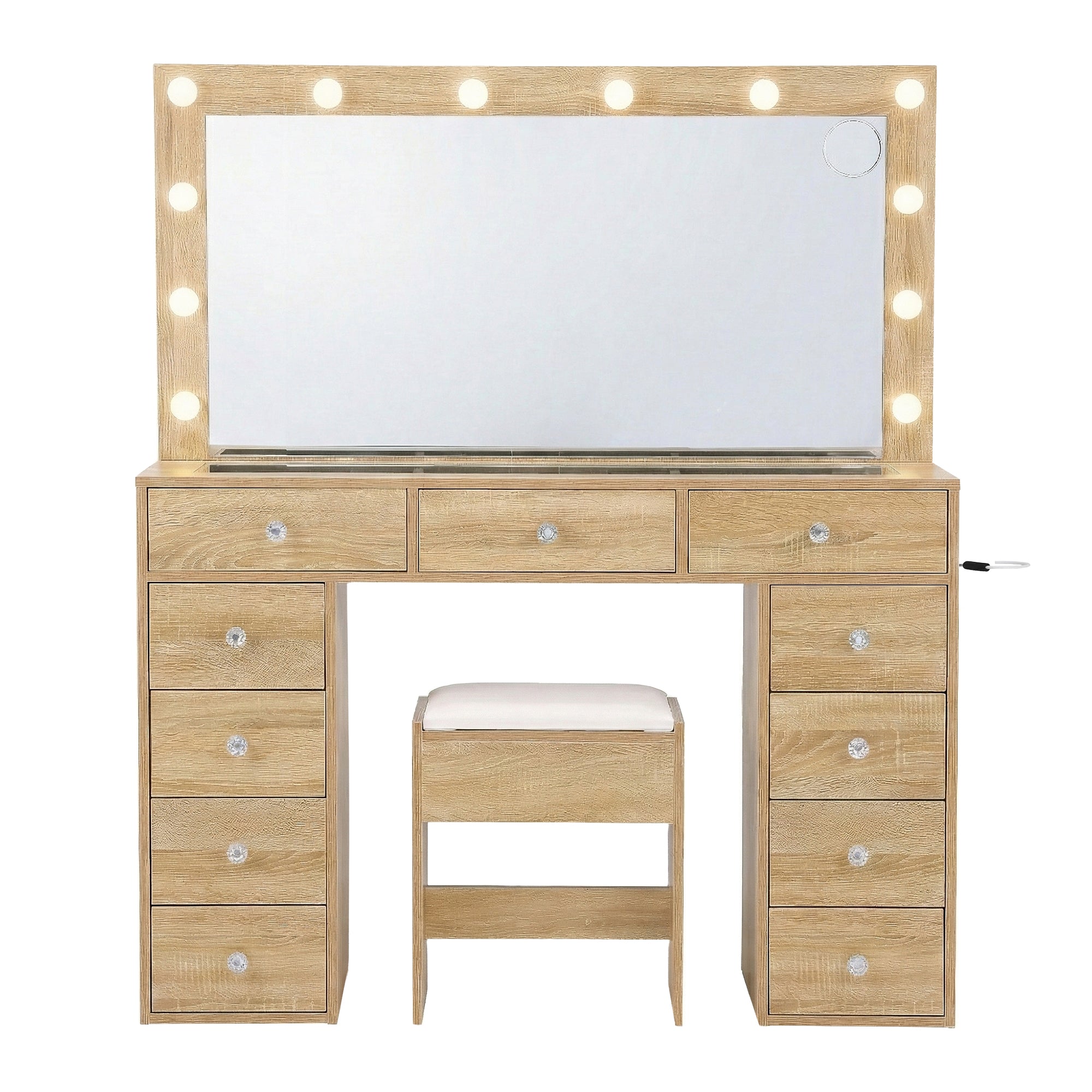 Dressing Table Vanity Desk Set Stool LED Bulbs Wood