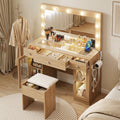 Dressing Table Vanity Desk Set with LED RGB Bulbs and Stool - Wood